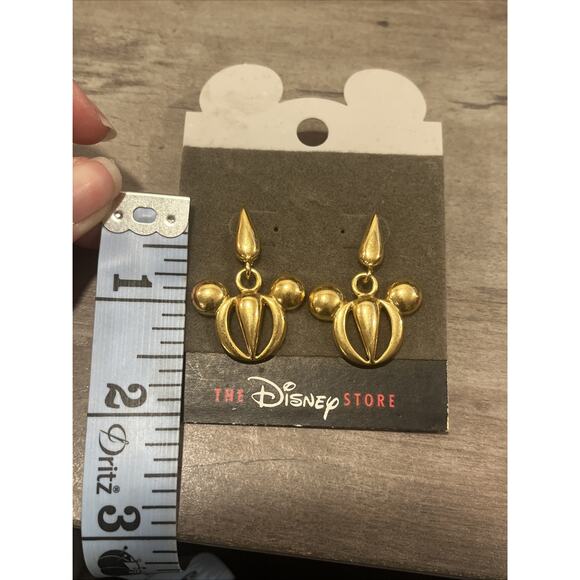 NIB Disney Store Mickey Mouse Gold Tone Earrings New On Card Vintage - Picture 5 of 5